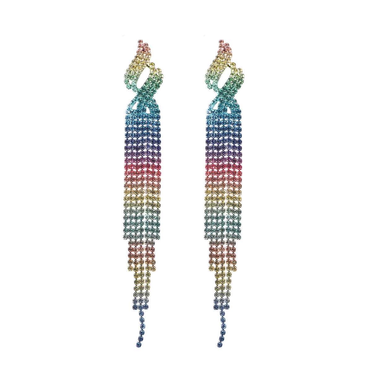 Wholesale Colorful Water Diamond Long Claw Chain Tassel Alloy Earrings